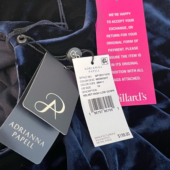 NWT Adrianna Papell Velvet Stretch Sheath Twist Front Halter High Low Hem Gown - Picture 9 of 16